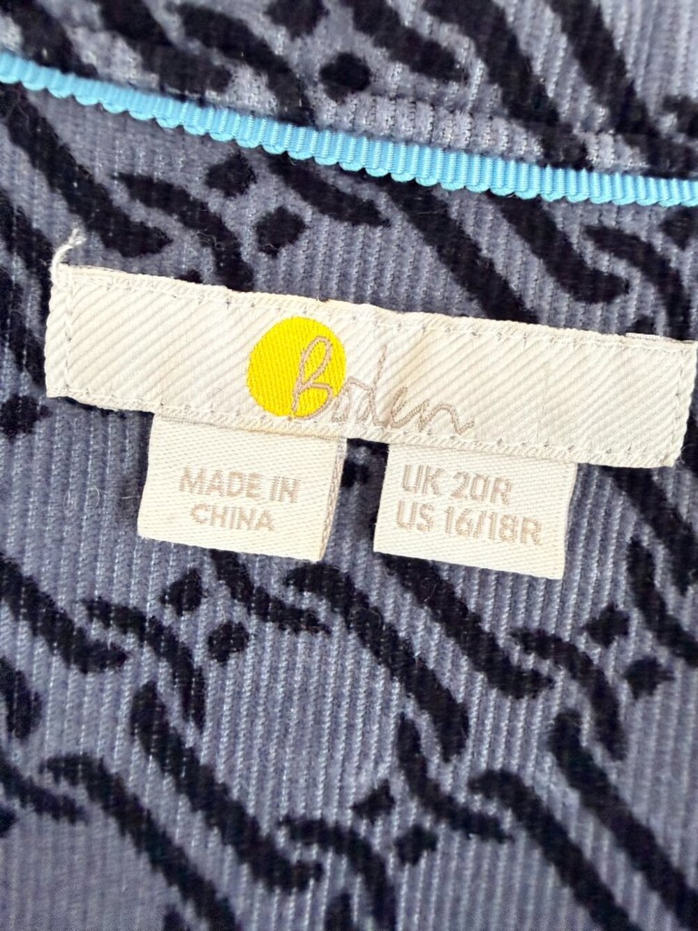 Boden Corduroy Dress Blue Black Trellis V-Neck Esmeralda (16-18) - Picture 7 of 9